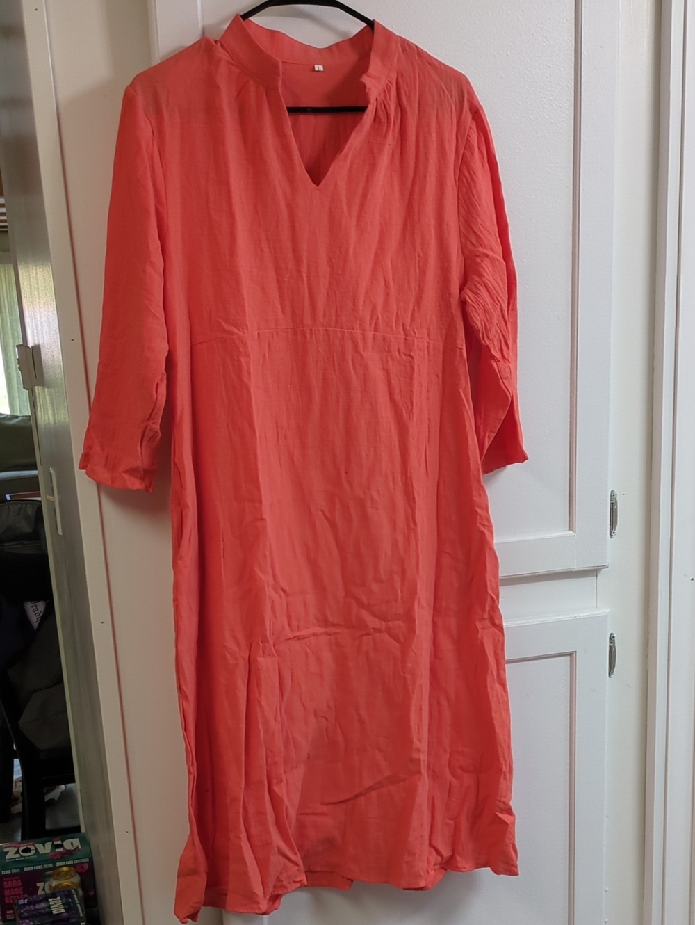Women's Coral V-Neck Beach Cover-Up Dress